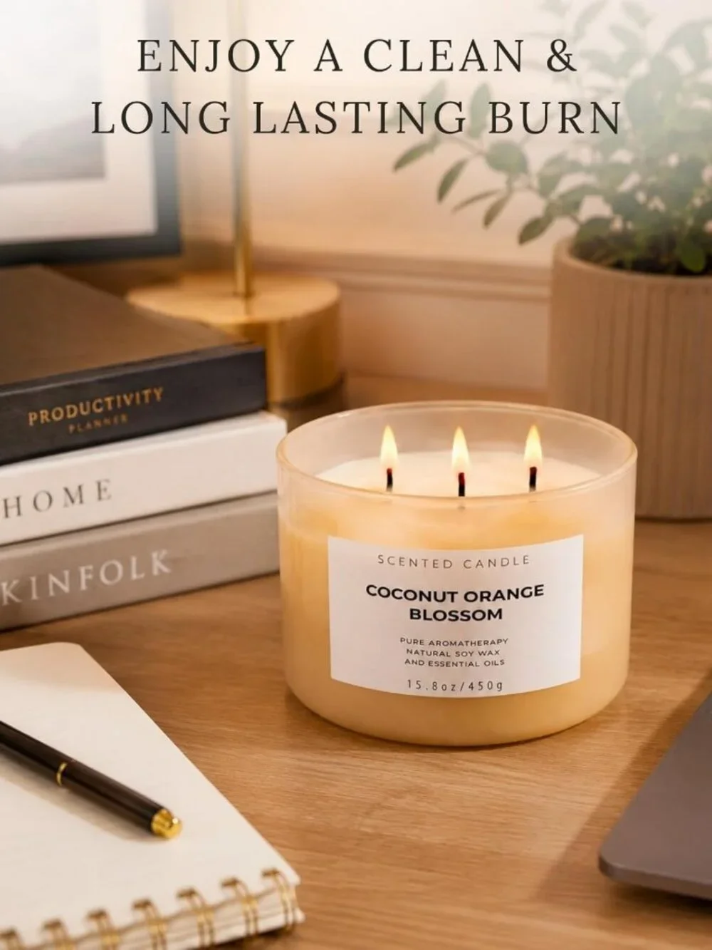 Tropical Coconut Orange Blossom Candle | 3-Wick Soy | Floral Citrus Scent | Long